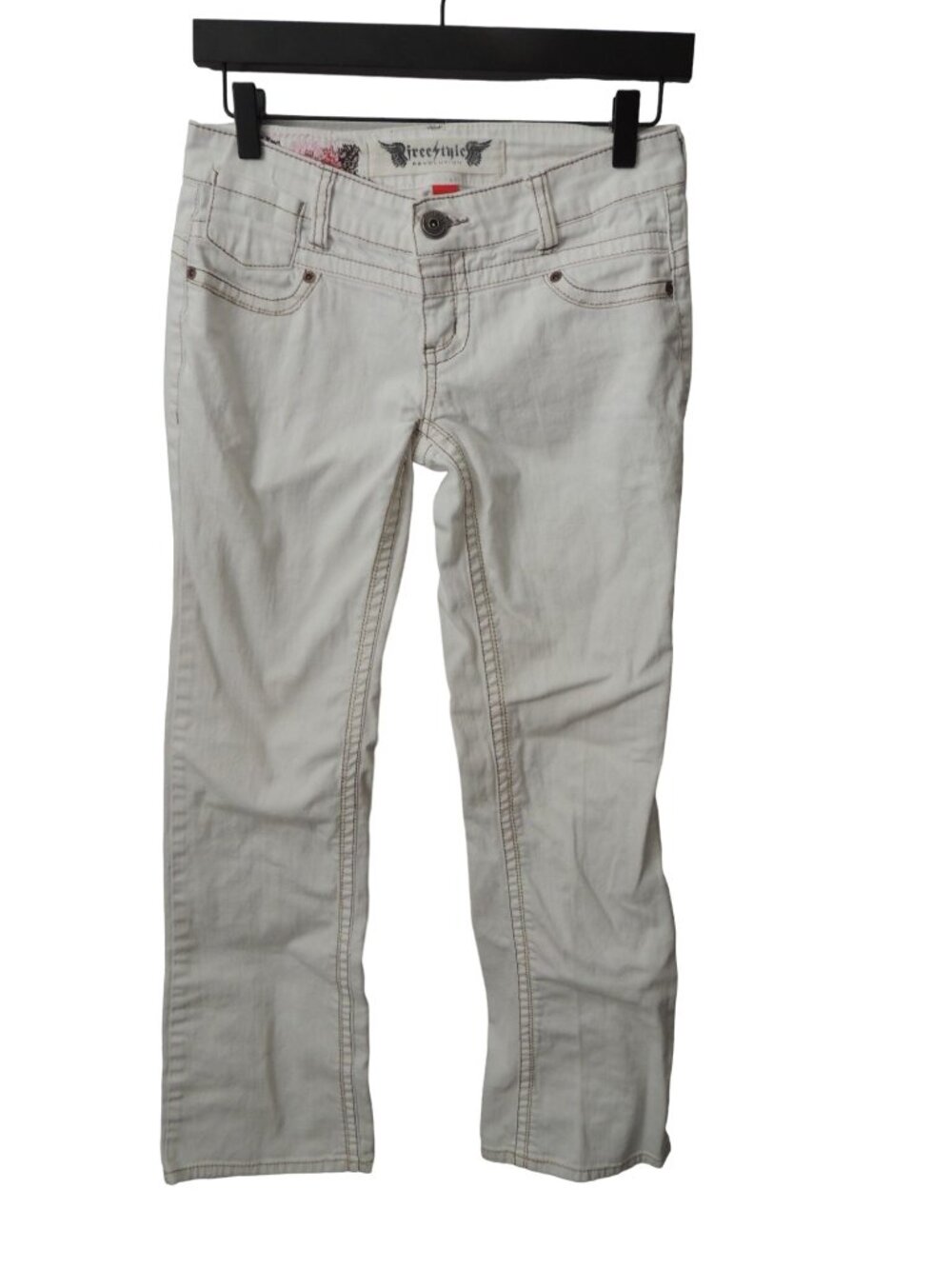 Freestyle Revolution Flare Womens White Brown stitching Jeans size 3